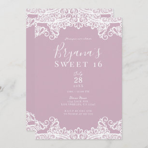 Dusty Pink & White Lace Elegant Sweet 16 Party Invitation