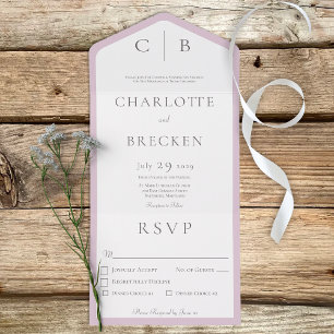Dusty Pink & White Minimal Monogram Dinner All In One Invitation