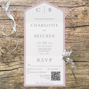 Dusty Pink & White Monogram Minimal QR Code All In One Invitation