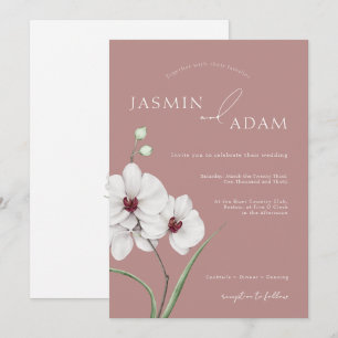 Dusty Pink White Orchid Initials Floral Wedding Invitation
