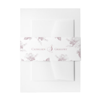 Dusty Pink White Roses Minimalist Wedding Invitation Belly Band
