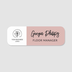 Dusty Pink & White Your Business Logo Name Tag