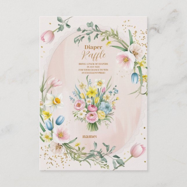 Dusty Pink Wildflower Baby in Bloom Diapper Raffle Enclosure Card (Front)