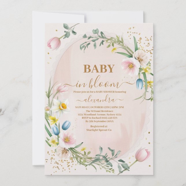 Dusty Pink Wildflower Baby in Bloom Girl Shower Invitation (Front)
