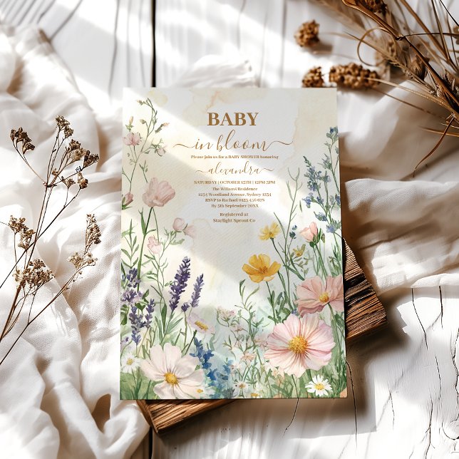 Dusty Pink Wildflower Baby in Bloom Girl Shower Invitation (Creator Uploaded)