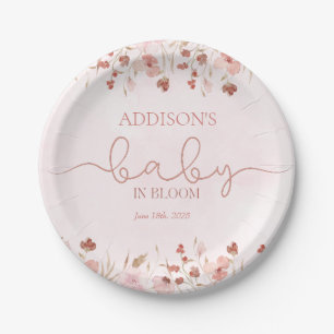 Dusty Pink Wildflower Baby in Bloom Girl Shower Paper Plate