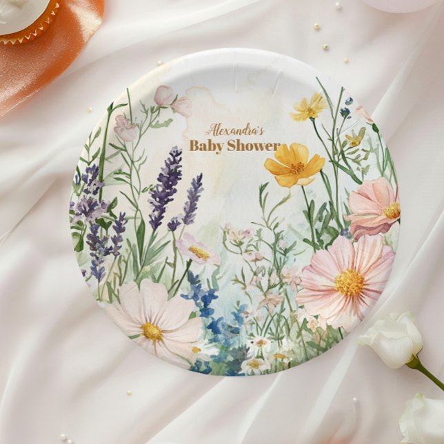 Dusty Pink Wildflower Baby in Bloom Paper Plate (Creator Uploaded)