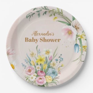Dusty Pink Wildflower Baby in Bloom Paper Plate