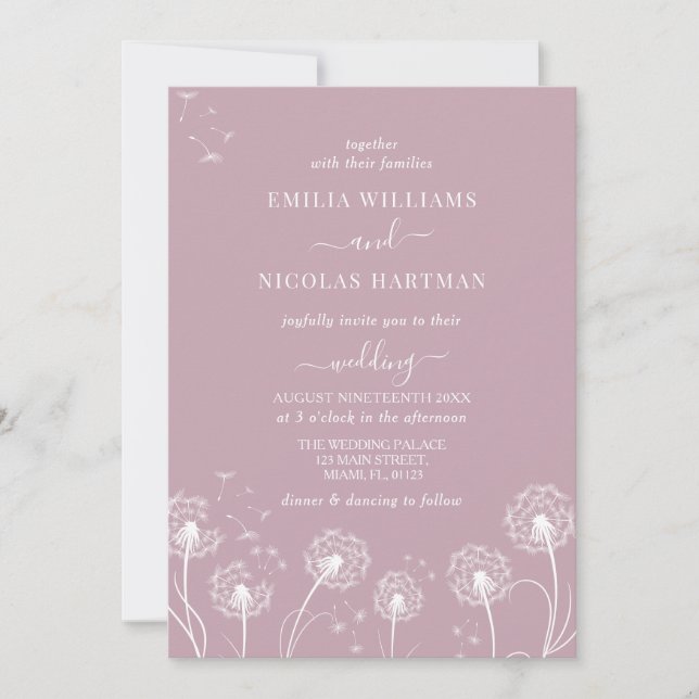 Dusty Pink Wildflower Boho Wedding Invitation (Front)