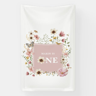 Dusty Pink Wildflower Butterfly 1st Birthday Banner