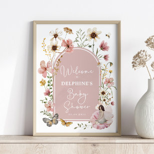 Dusty Pink Wildflower Fairy Baby Shower Welcome Poster