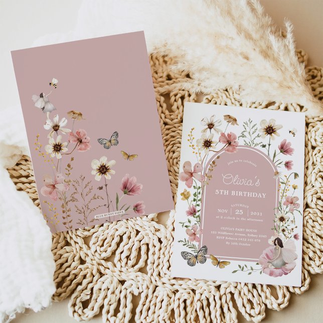 Dusty Pink Wildflower Fairy Birthday Garden Party Invitation (Creator Uploaded)