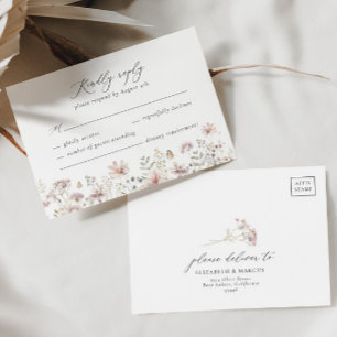 Dusty Pink Wildflower Floral Wedding RSVP Card