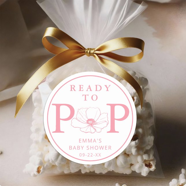 Dusty Pink Wildflower Ready to Pop Baby Shower Classic Round Sticker (Ready To Pop - Pink Baby Shower Sticker)