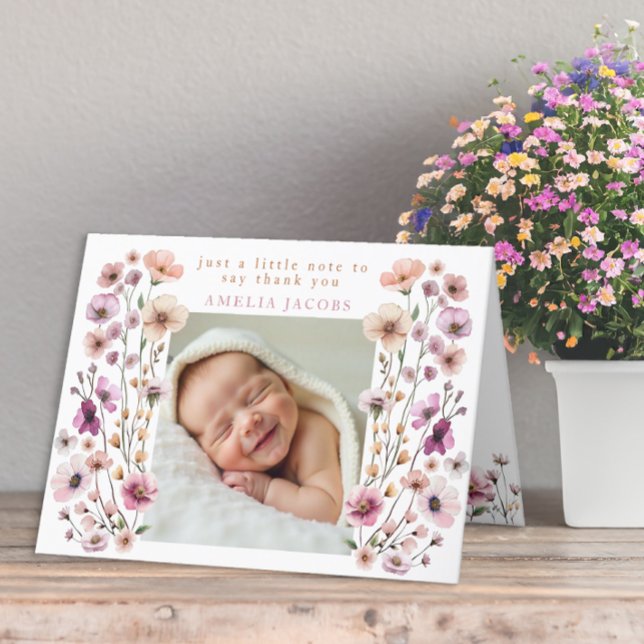 Dusty Pink Wildflower Thank You Card – Boho Floral (Wildflower Thank You Card)