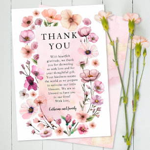 Dusty Pink Wildflower Thank You Card – Boho Waterc
