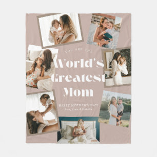Dusty Pink World's Greatest Mom 7 Photo Collage Fleece Blanket