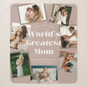 Dusty Pink World's Greatest Mom 7 Photo Collage Sherpa Blanket
