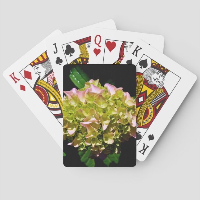 Dusty pink yellow floral flower hydrangeas playing cards (Back)