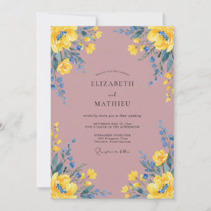 Dusty Pink Yellow Petal Wedding Invitation