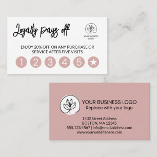Dusty Pink Your Business Logo 6 Punch Loyalty Card