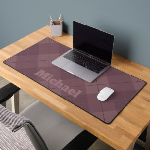 Dusty Plum Burgundy Plaid with Bold Name Desk Mat