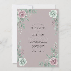Dusty Plum Foliage Muted Eucalyptus Wedding Invitation