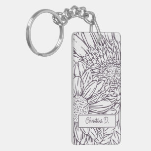 Dusty Plum on White Chrysanthemums with Photo Key Ring