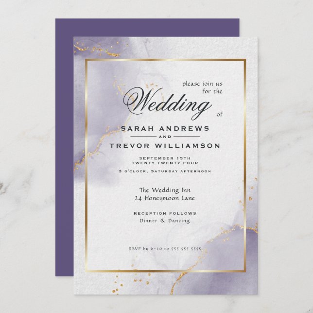 Dusty Plum Purple Gold Invitation (Front/Back)