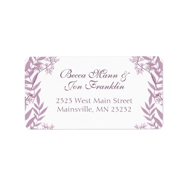 Dusty Plum Purple Wedding  Botanical Label (Front)