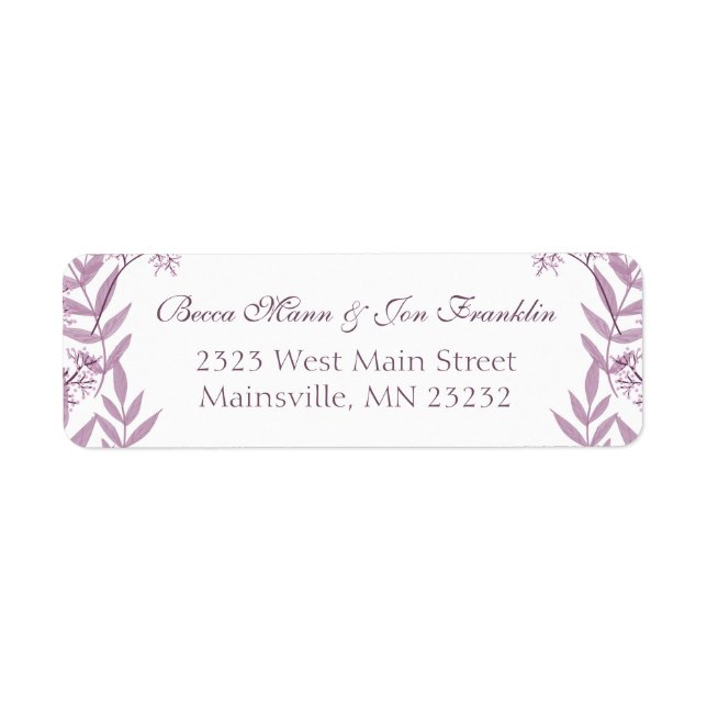 Dusty Plum Purple Wedding  Botanical Return Address Label (Front)