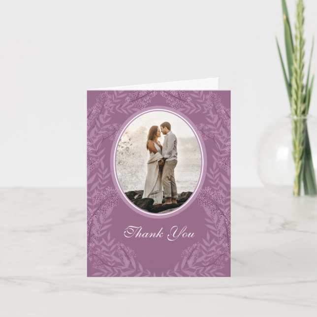 Dusty Plum Purple Wedding  Botanical Thank You Card (Front)