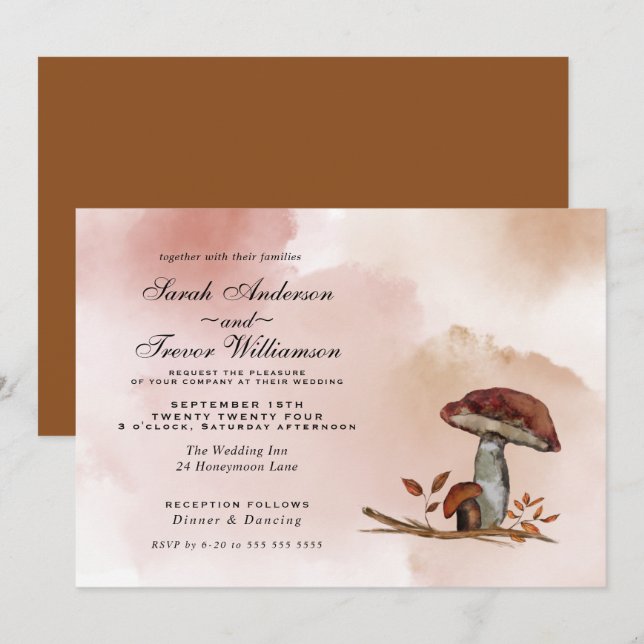 Dusty Plum Wedding Full Moon Dragonfly Pond Invita Invitation (Front/Back)