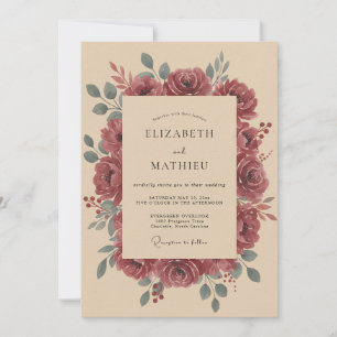 Dusty Plum Wreath Wedding Invitation