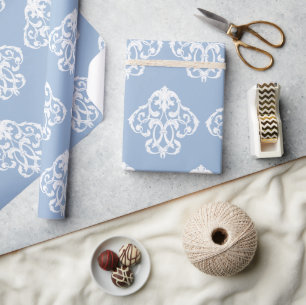 Dusty Powder Blue White Ornament Pattern Wrapping Paper