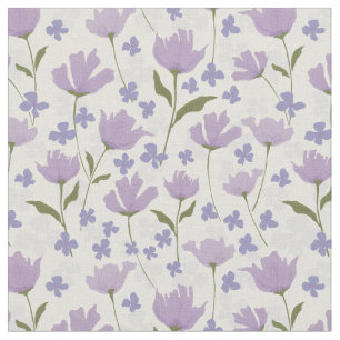 Dusty Purple and Cream Ivory Flowers Floral Print Fabric
