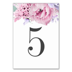 Dusty Purple and Pink Floral Wedding Table Number