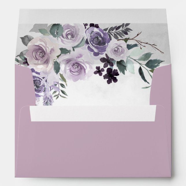 Dusty Purple and Silver Floral Wedding Envelope (Back (Bottom))