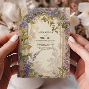 Dusty Purple and Silver Grey Floral Rustic Wedding Invitation