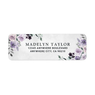 Dusty Purple and Silver Grey Floral Rustic Wedding Return Address Label