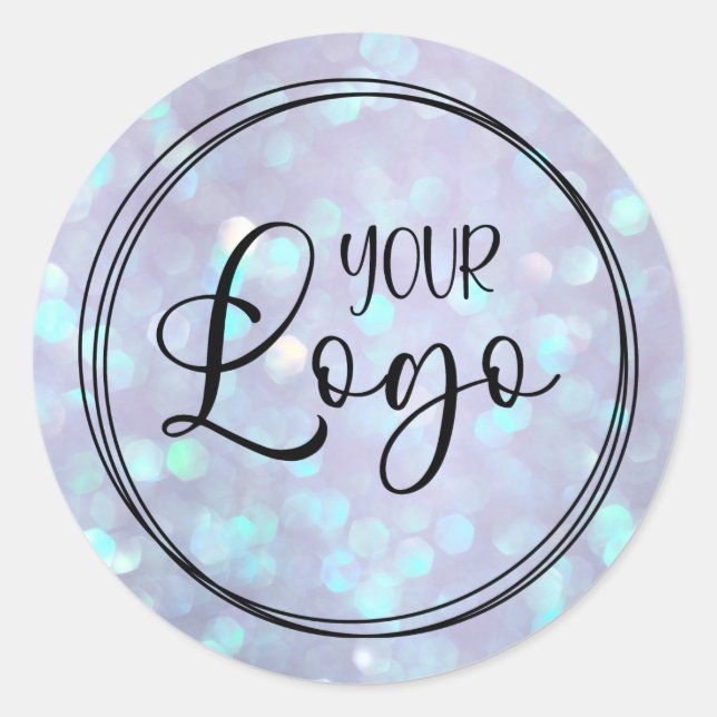 Dusty Purple Aqua Holographic Bokeh Logo Classic Round Sticker (Front)