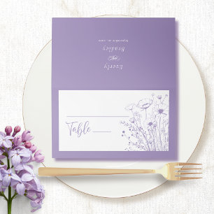 Dusty Purple Background White Wildflower Floral  Place Card