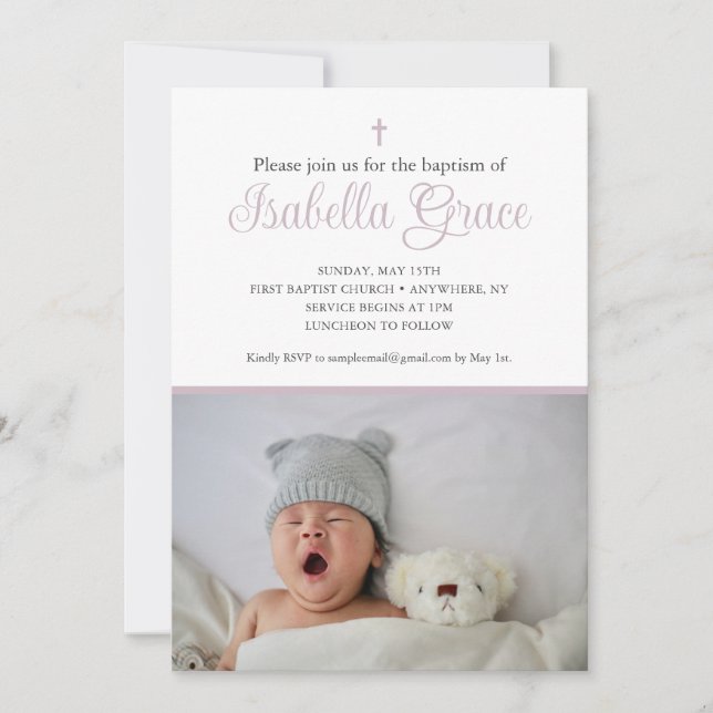 Dusty purple baptism invitation (Front)