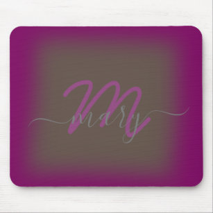 Dusty Purple Berry Pink Minimal Name Monogram Mouse Pad
