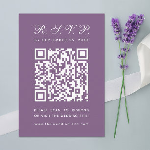 Dusty Purple Big QR Code Simple Script Wedding RSVP Card