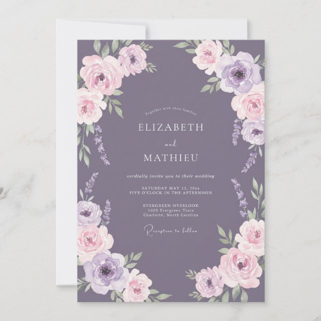 Dusty Purple Bloom Wedding Invitation (Front)