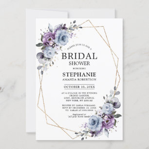 Dusty Purple Blooms Geometric Bridal Shower Invita Invitation