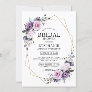 Dusty Purple Blooms Geometric Bridal Shower Invitation
