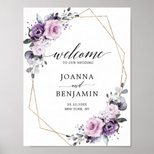 Dusty Purple Blooms Geometric Wedding Welcome Poster