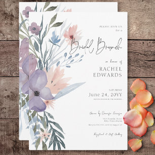 Dusty Purple & Blue Boho Floral Bridal Brunch Invitation